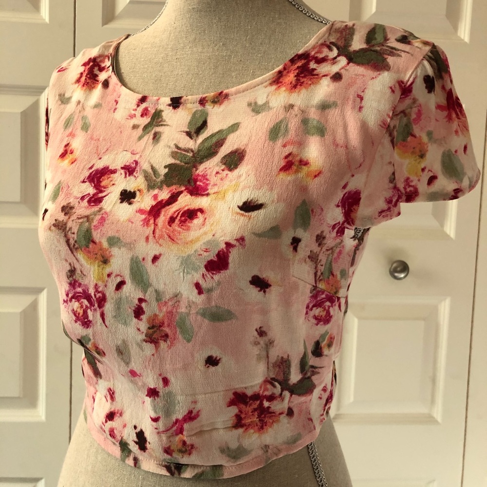 Forever 21 Cropped Tie Shirt